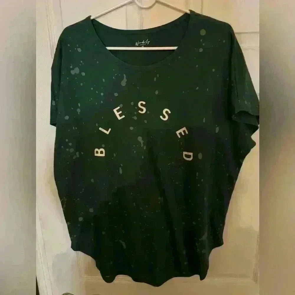 Wonderly Women’s Polka Dotted Green and White Shirt Size 1X